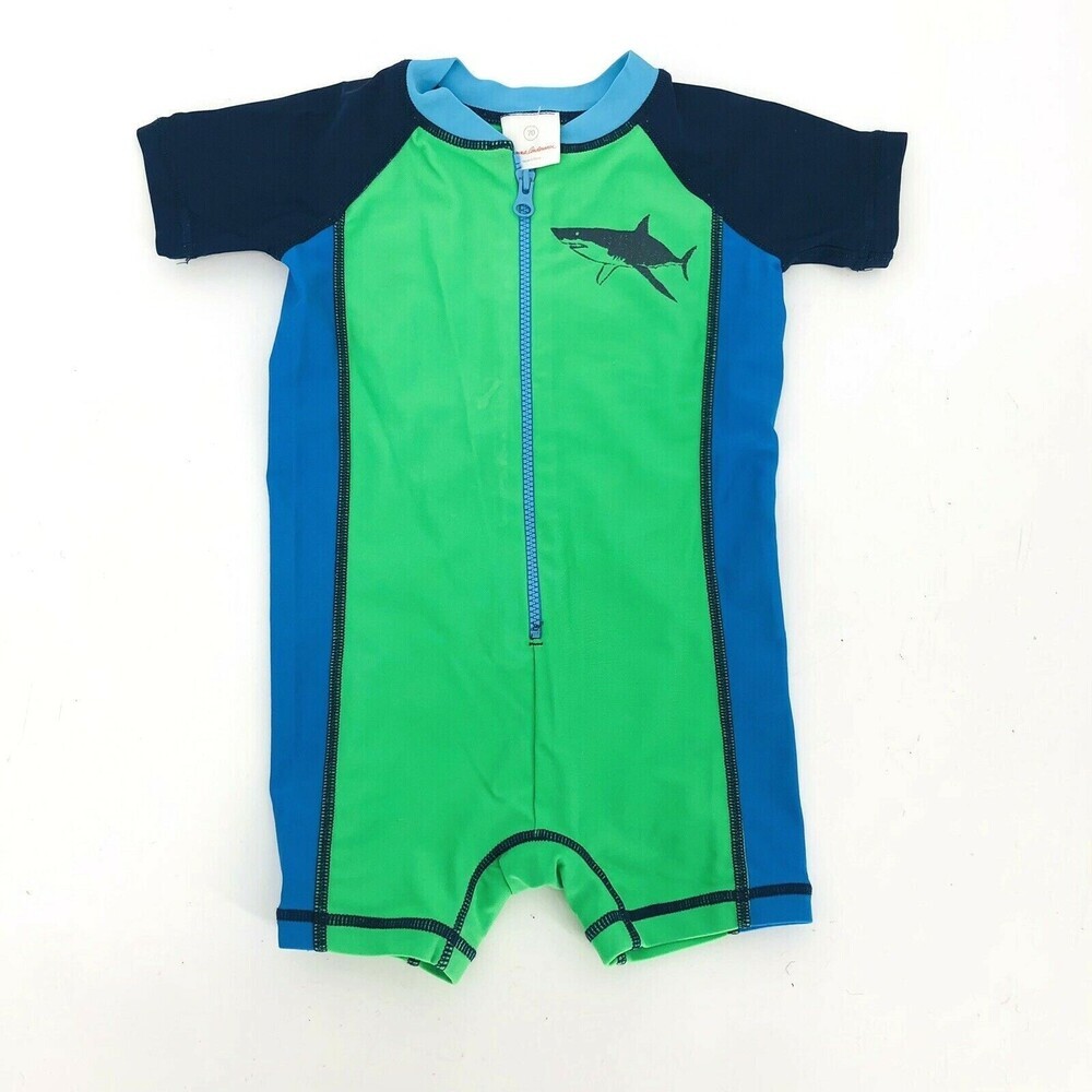 Hanna Andersson 70cm Shark Print Boy's Color Block Rash guard Swim Suit Beach